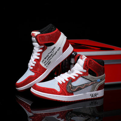 [Custom Red and White - Full Diamond] Air Jordan High - Top Skateboarding Shoes Unisex