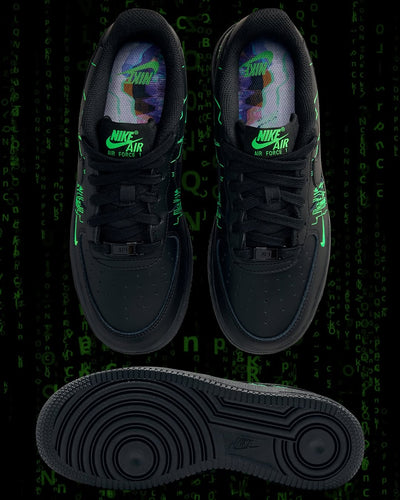 【Custom “The Matrix” Black And Green】Air Force 1 Skateboarding Shoes Unisex