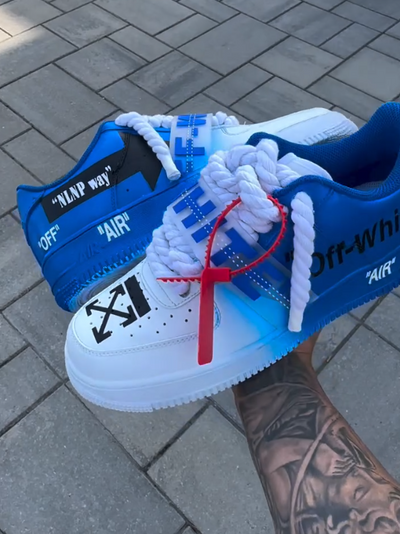 [Customized BLUE OFF WHITE] Air Force 1 Shoes Unisex Blue/White