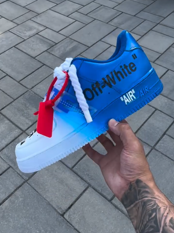 [Customized BLUE OFF WHITE] Air Force 1 Shoes Unisex Blue/White